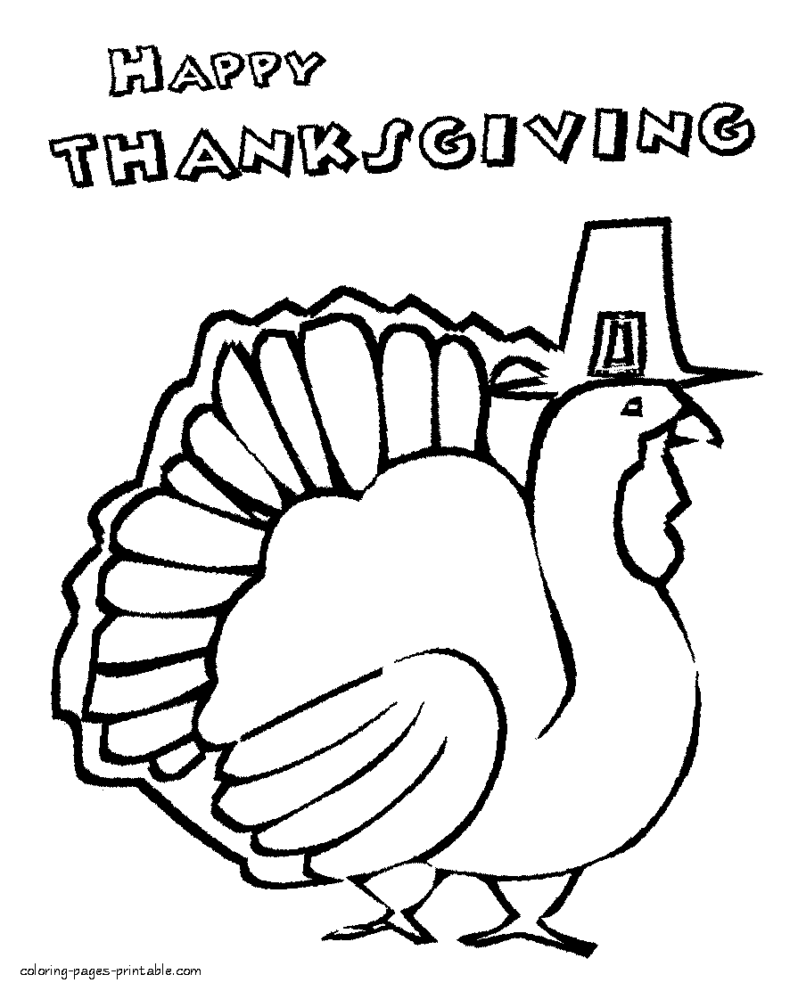 Thanksgiving turkey with pilgrim hat coloring page