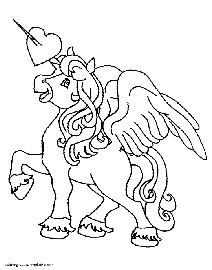 Unicorn coloring page for Valentine's Day Holiday