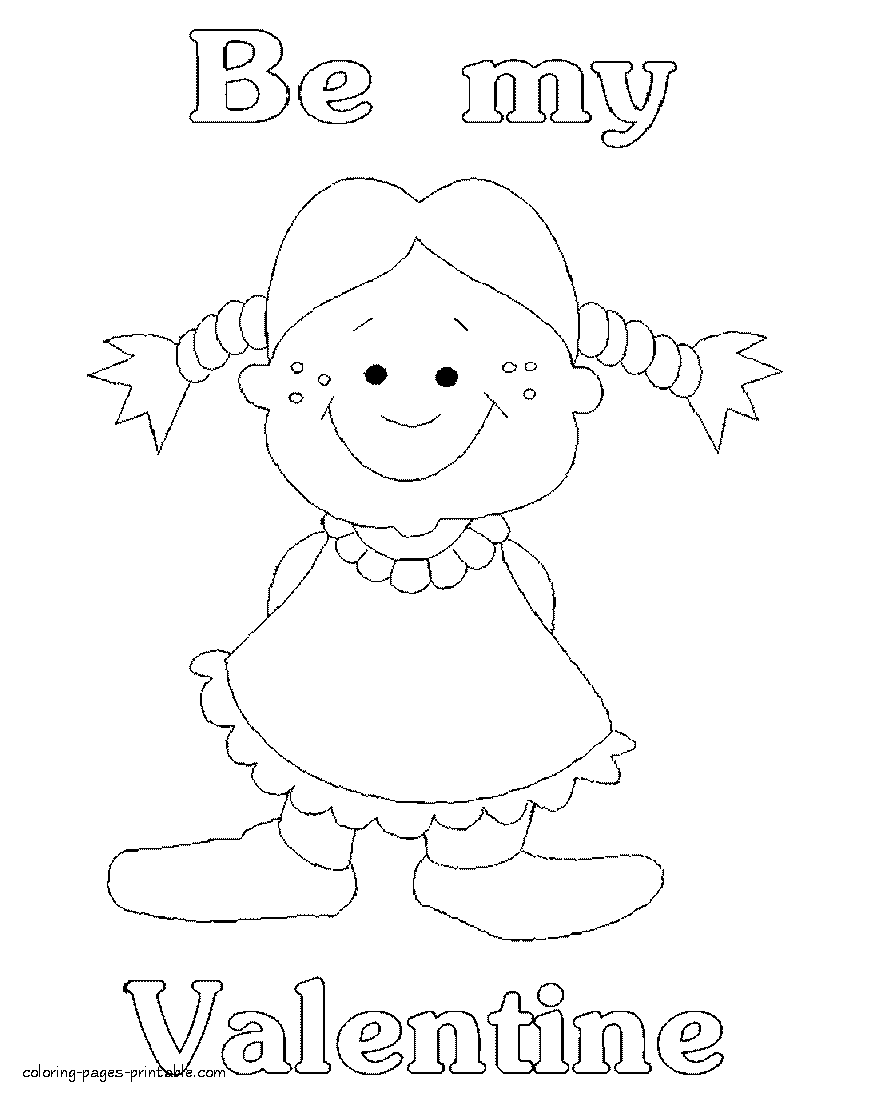 Coloring pages for valentines. Little girl
