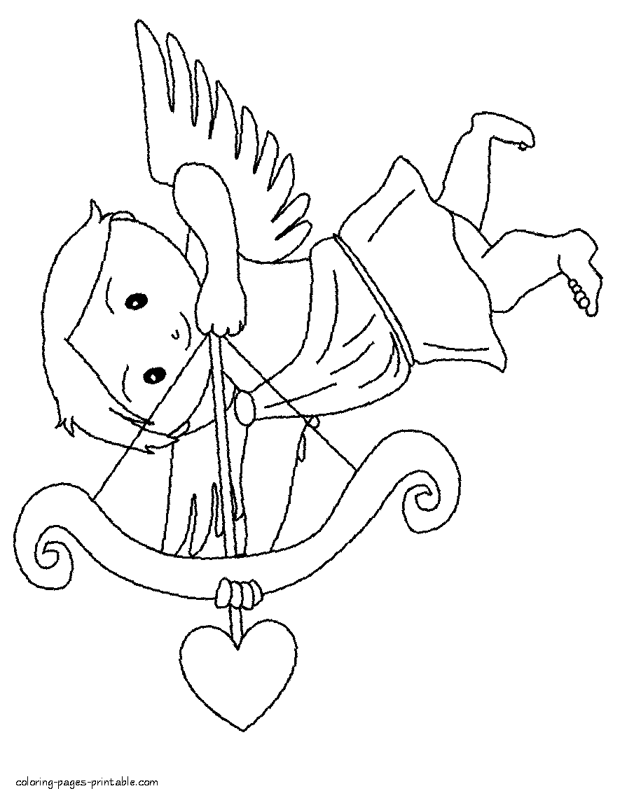 Coloring pages of cupid with a bow and arrow