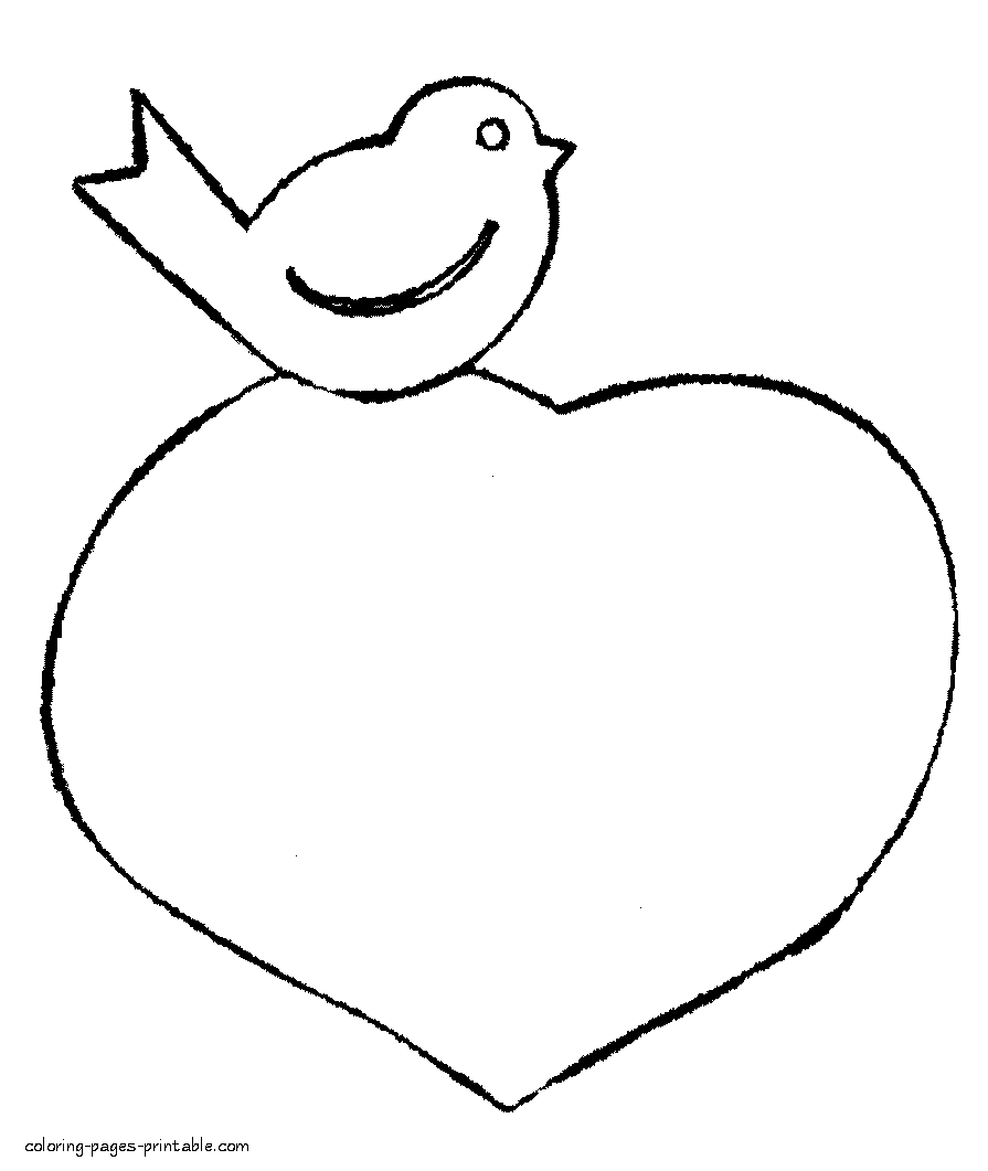 Valentine card. Heart and bird. Holidays coloring pages