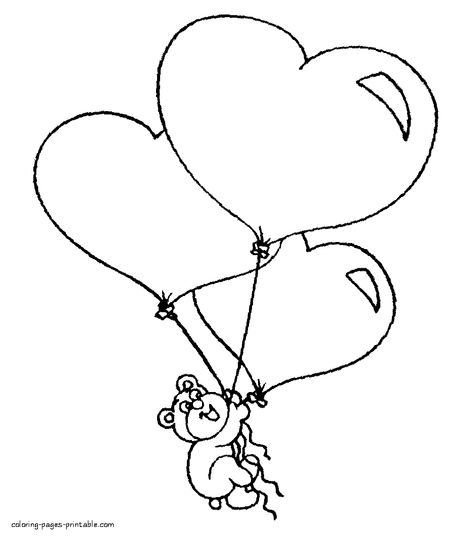 Heart shaped balloons coloring pages for kindergarten