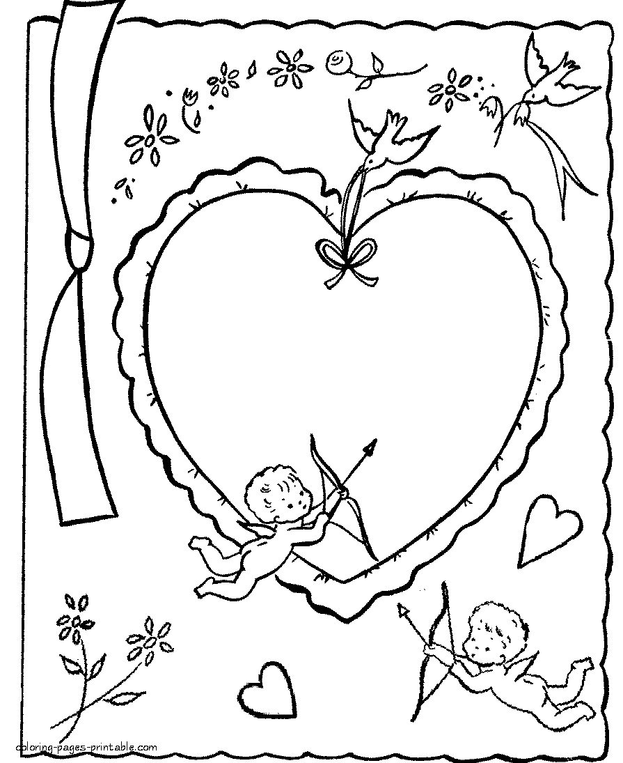 Valentine coloring pages for kids. Greeting card for holiday