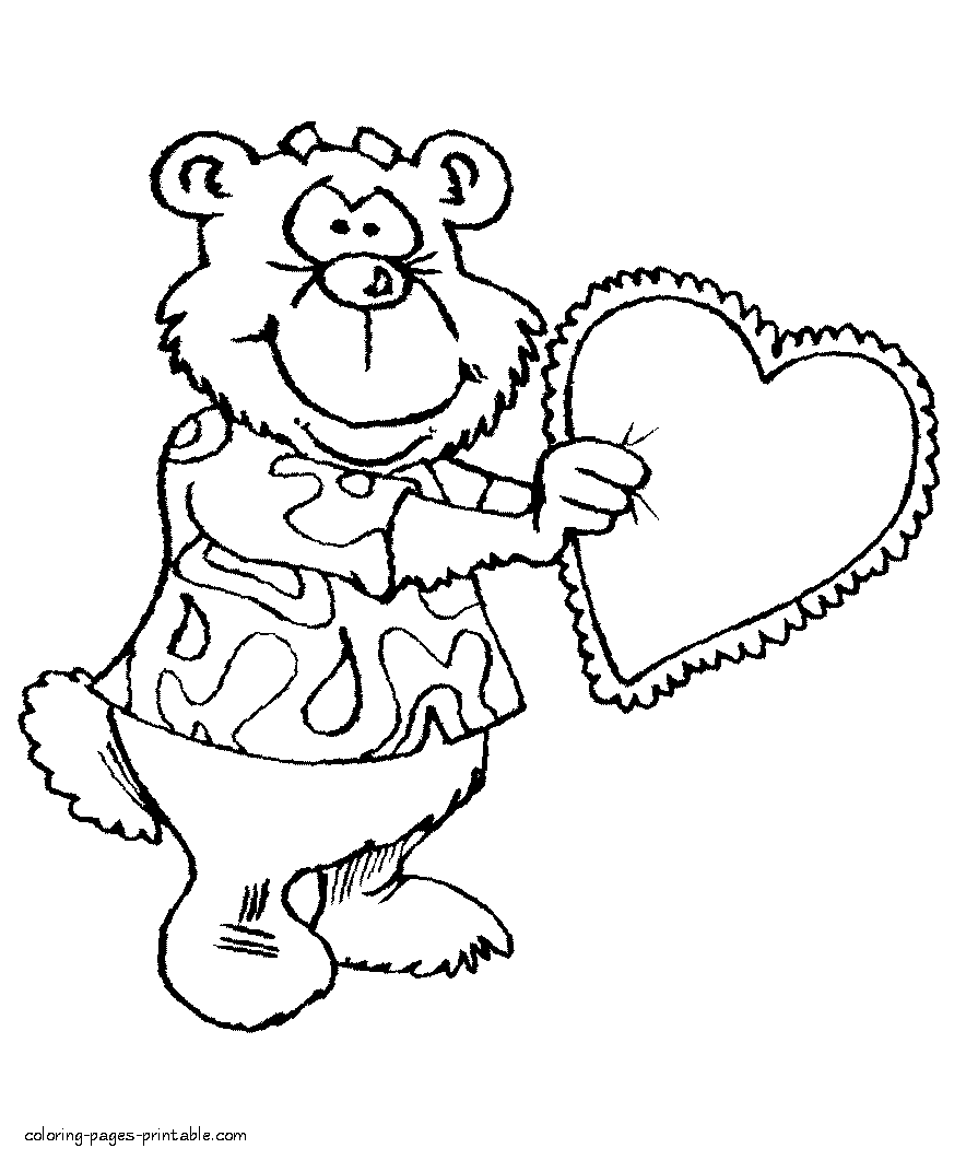 Valentine's day coloring page. Bear with heart