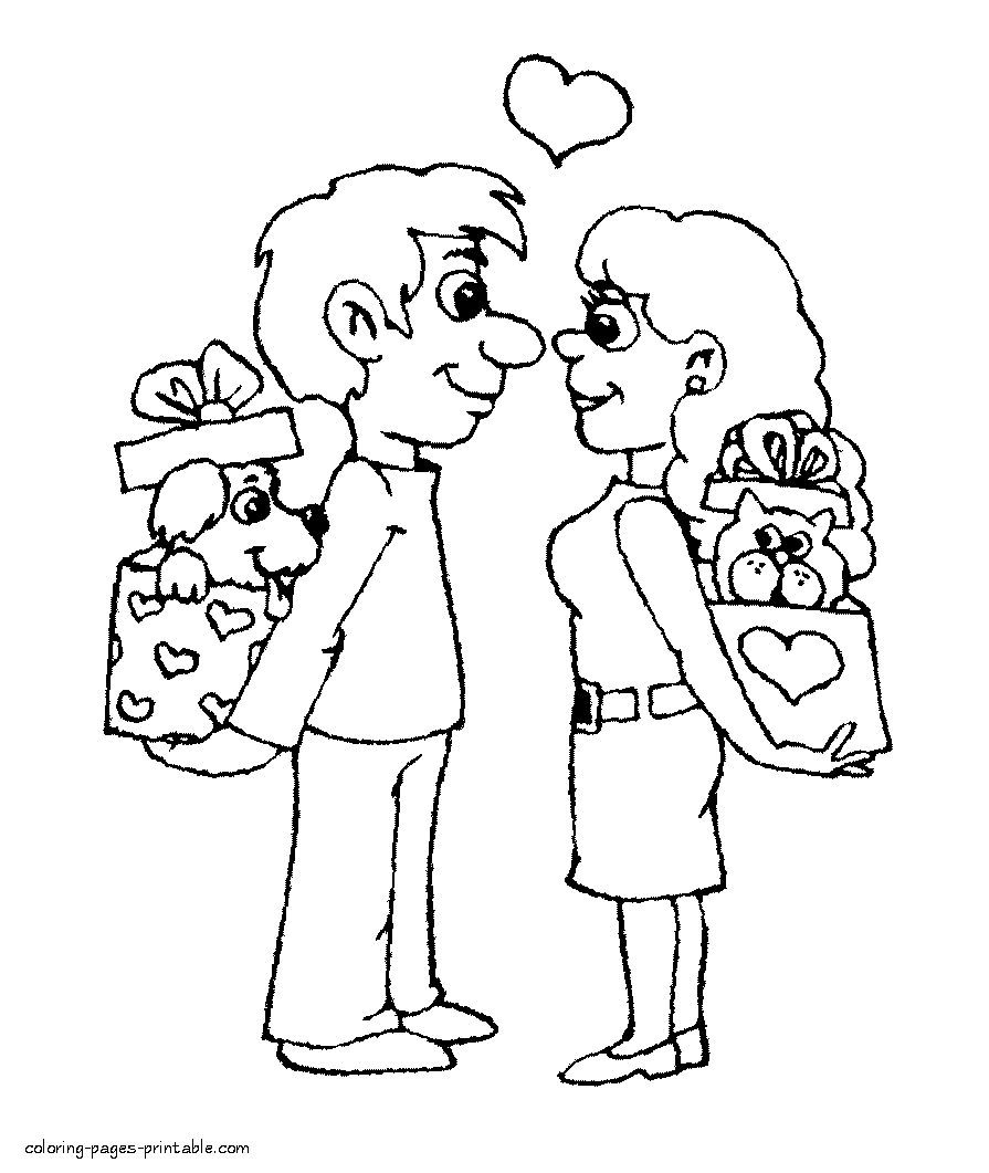 Valentine's Day gifts coloring pages for kids