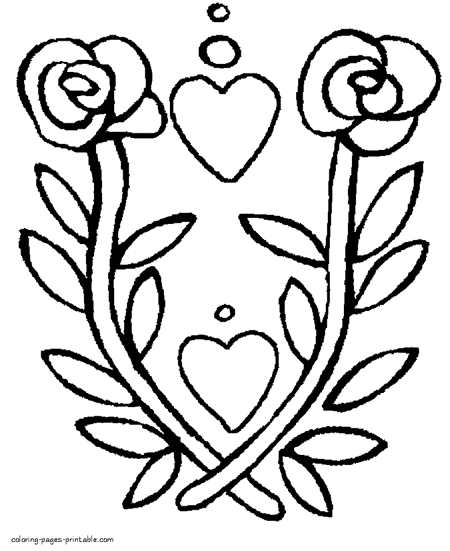 Coloring pages of flowers and hearts for Valentines Day