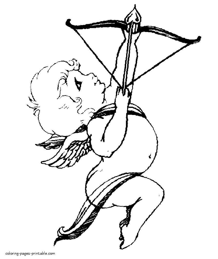 Valentine's Day coloring of Cupid. Print it free