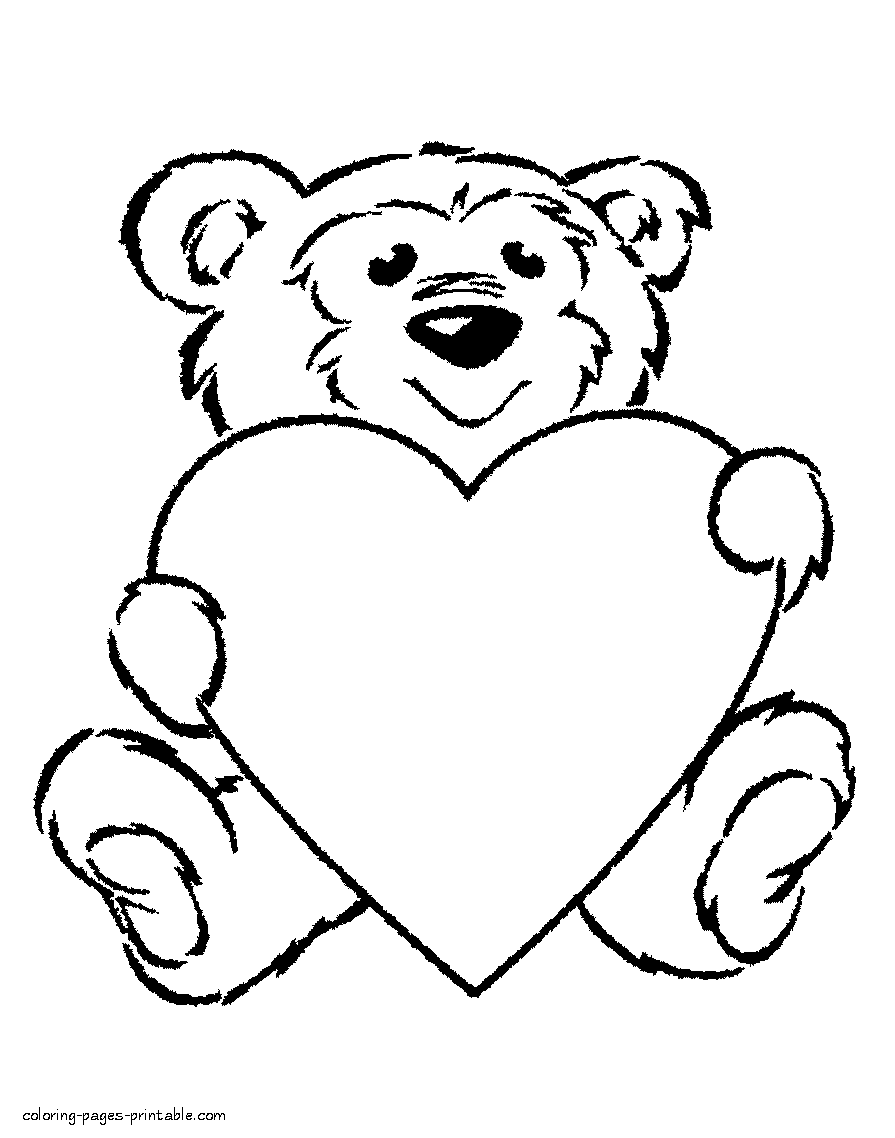 Teddy bear with a heart coloring page. Valentine's Day