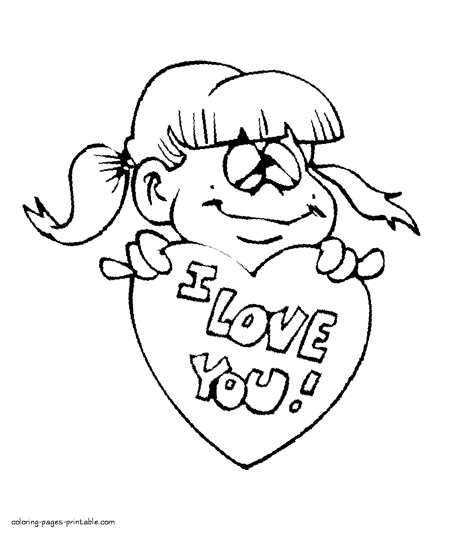 Love coloring sheets. Girl with the heart