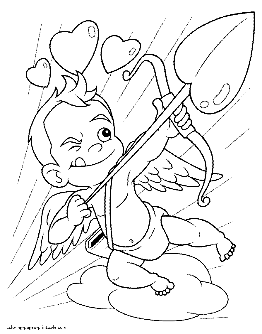 Cupid Valentine Day coloring pages for kids
