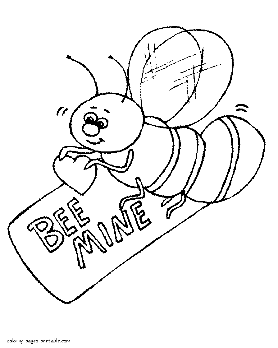 Coloring pages for Valentine's Day - Bee and card