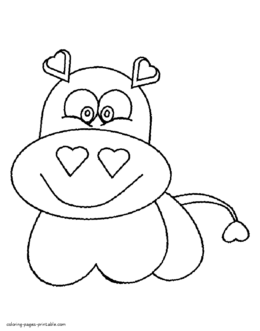 Hippo valentines colouring pages to print