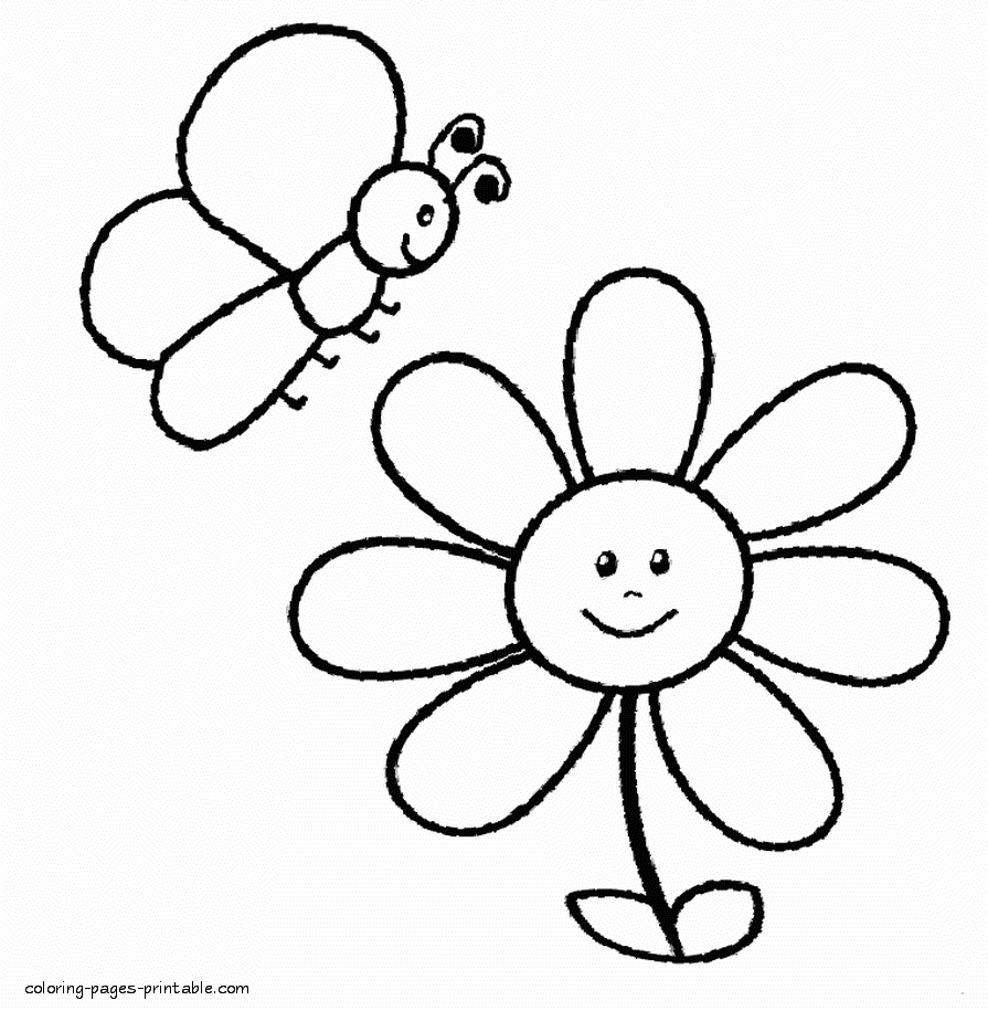 Coloring pages of flowers and butterflies for preschool kids