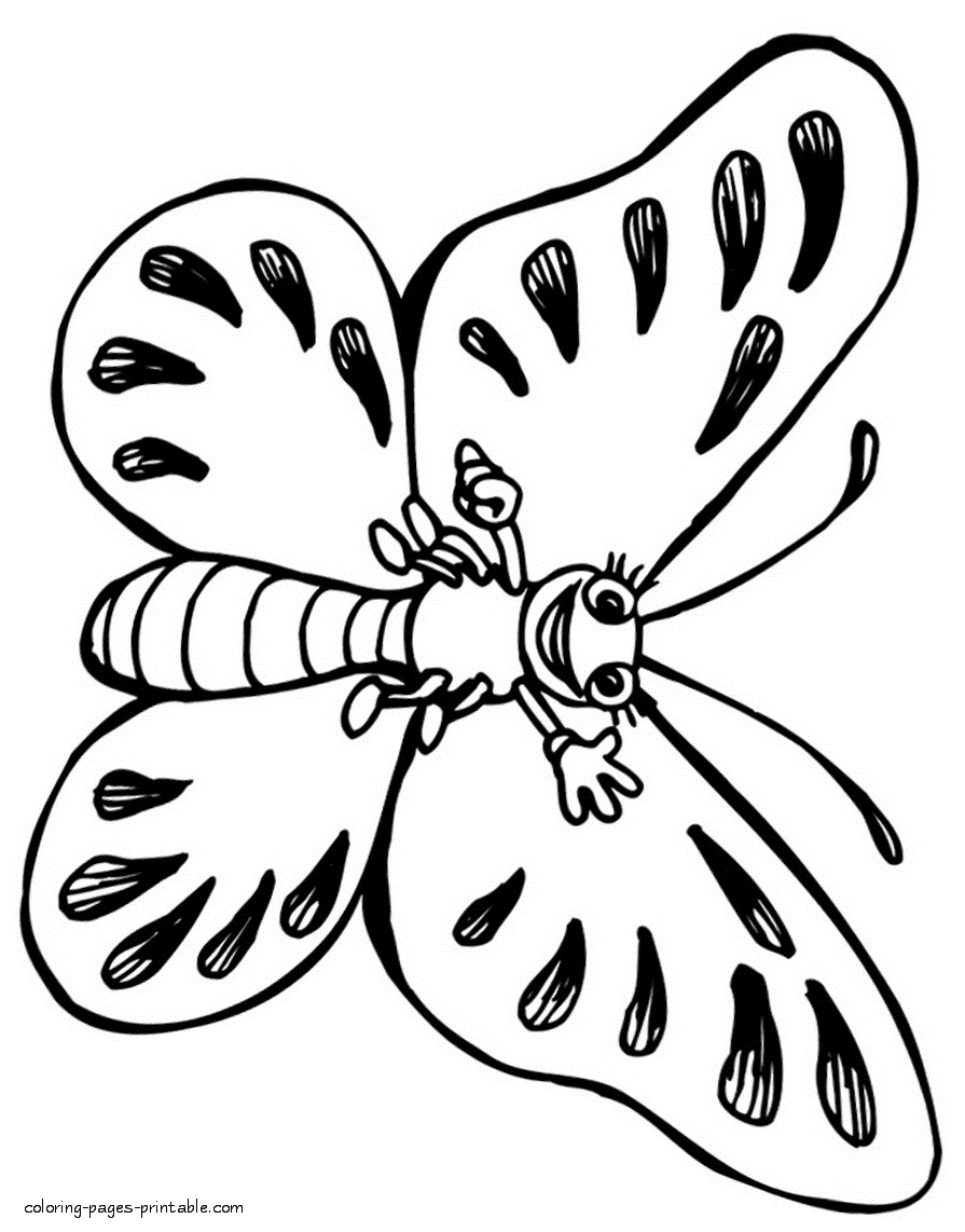 Funny butterfly coloring page for kindergarten kids