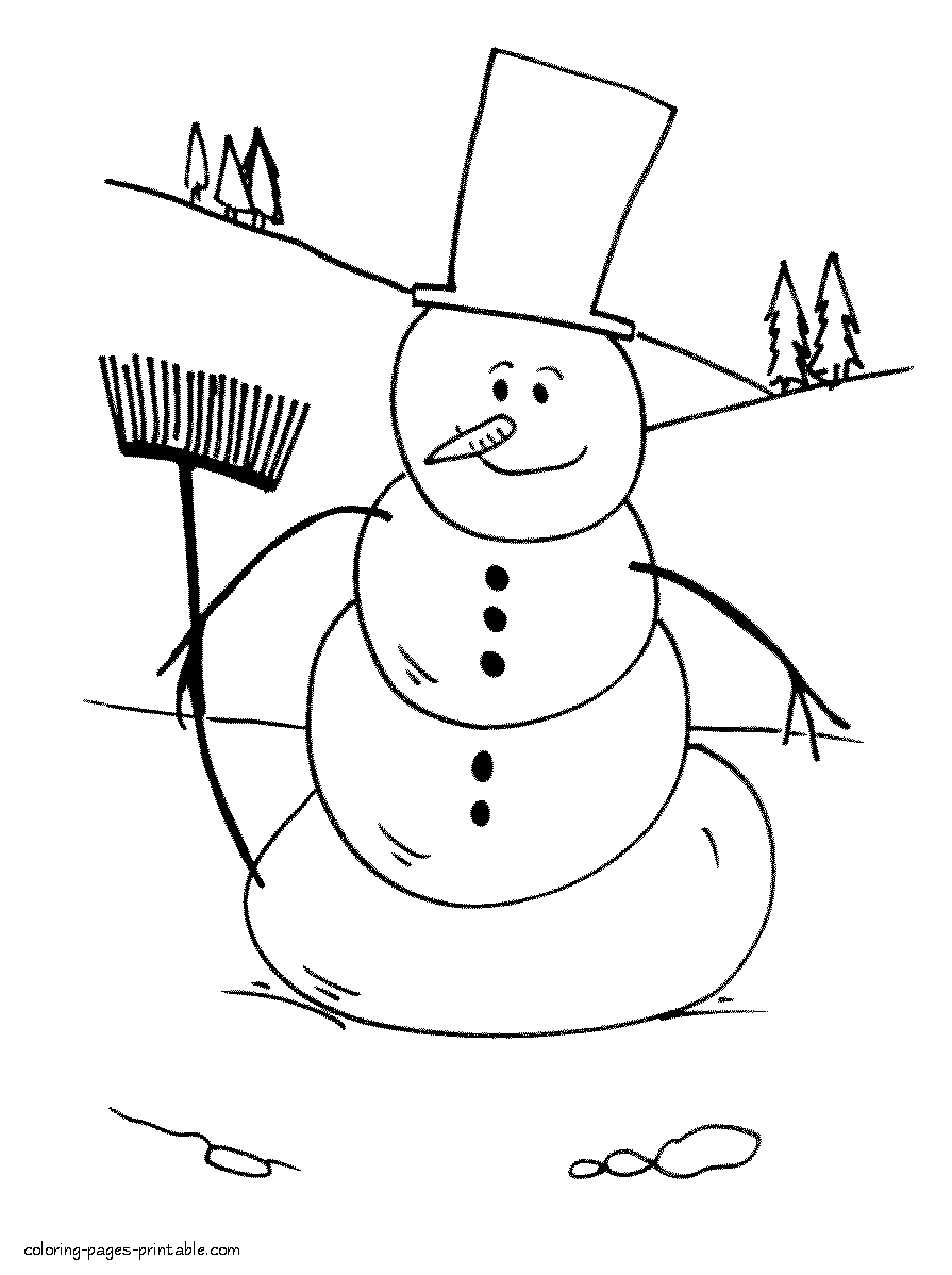 Snowman coloring pages to print. Free winter pictures