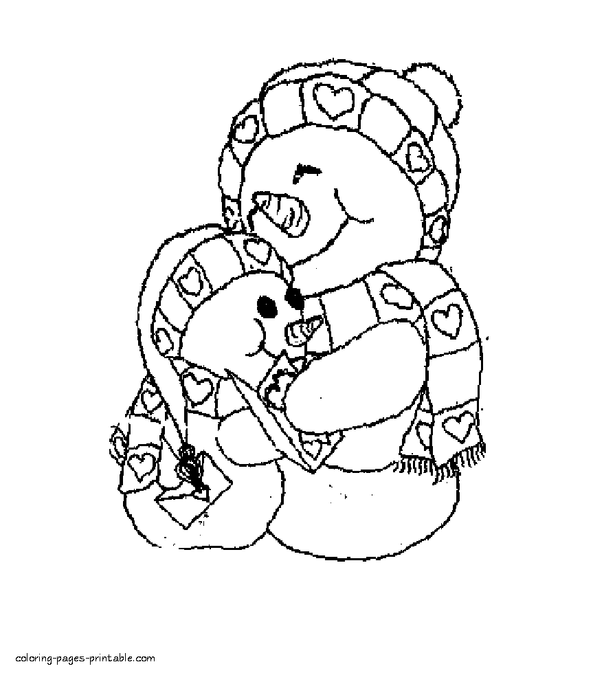Two snowmen. Valentines Day coloring pages for kids