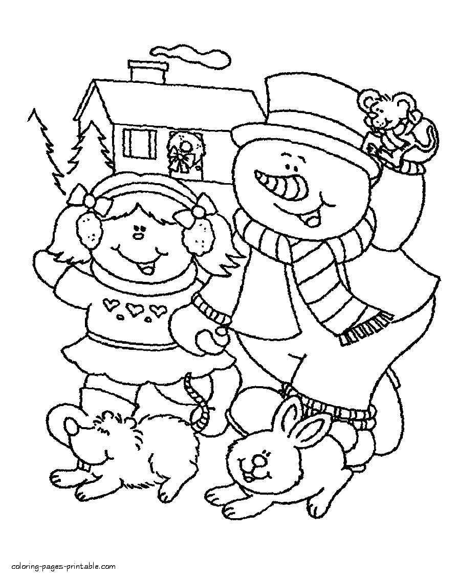 Snowman coloring page. Print it free