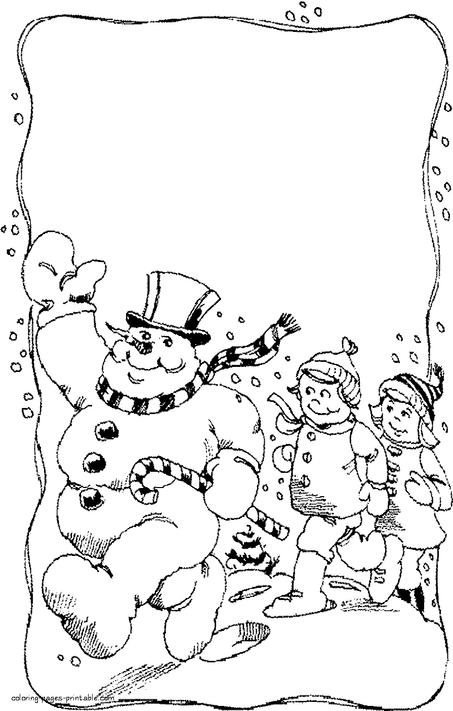 Christmas greeting card with the snowman for self coloring