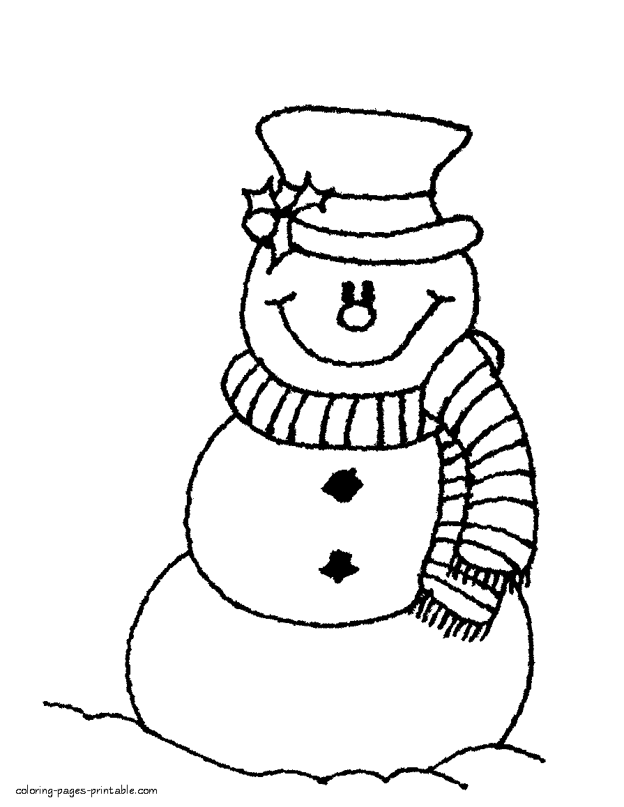 Snowman with a scarf - coloring page for kids