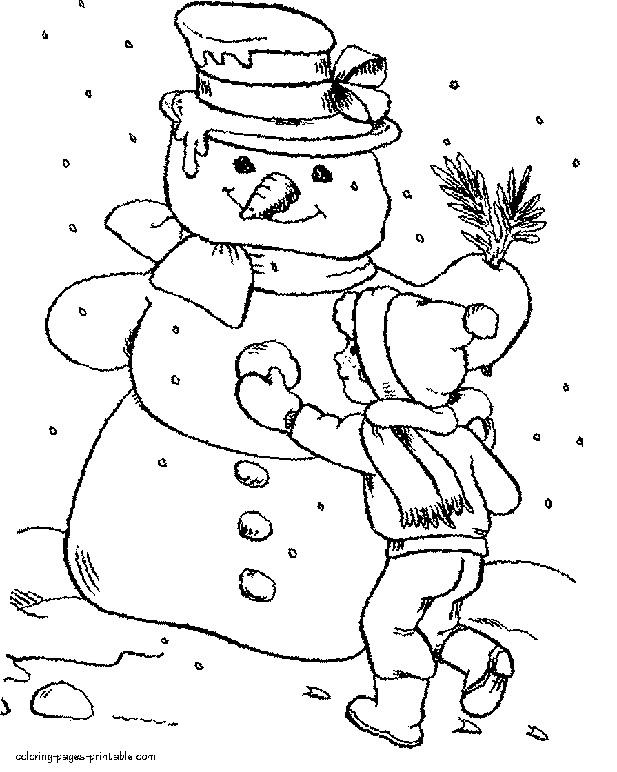 Snowman coloring sheets about winter season