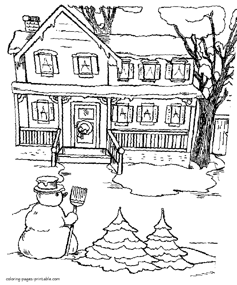 Seasons coloring pages for kids. Winter