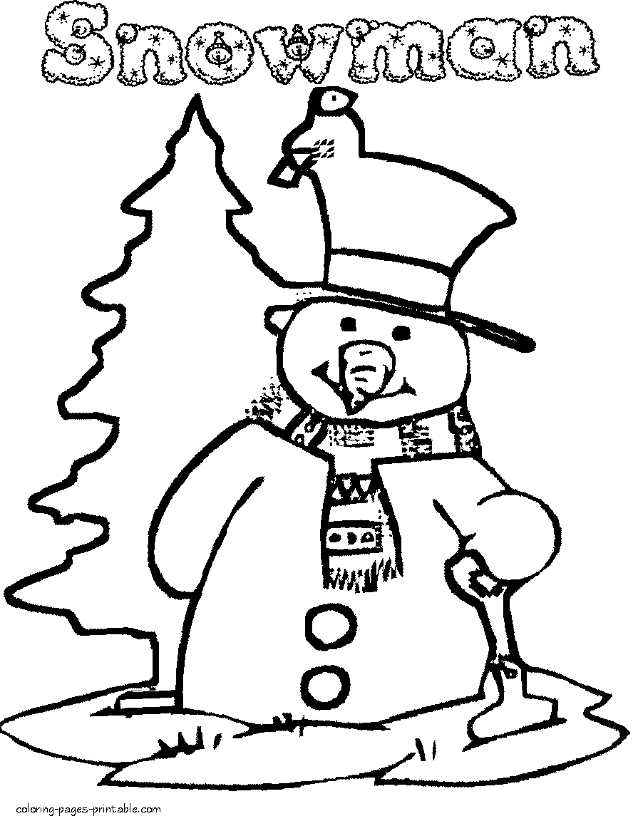 Free snowman coloring pages in the forest