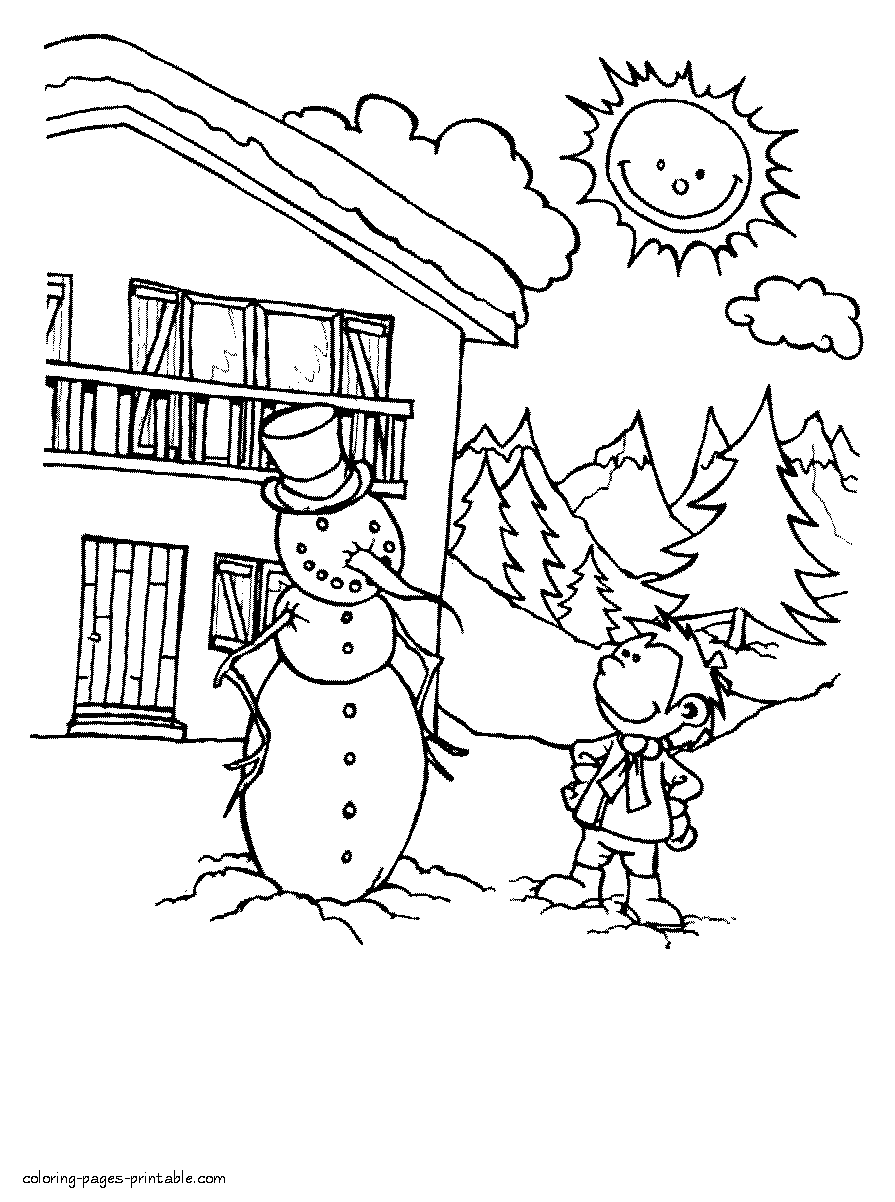 Snowman coloring picture. Winter season pictures