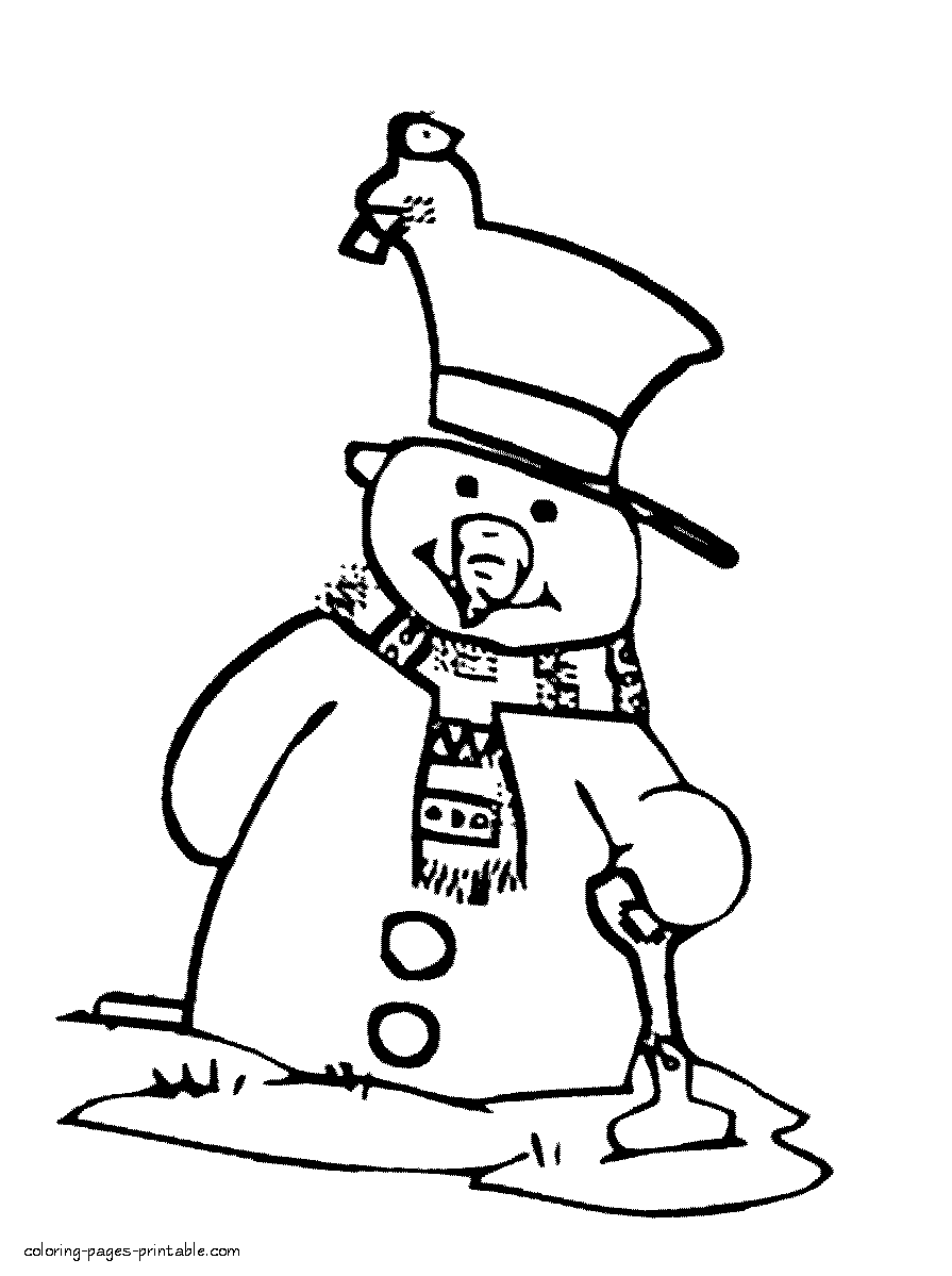 Season of snowman colouring page