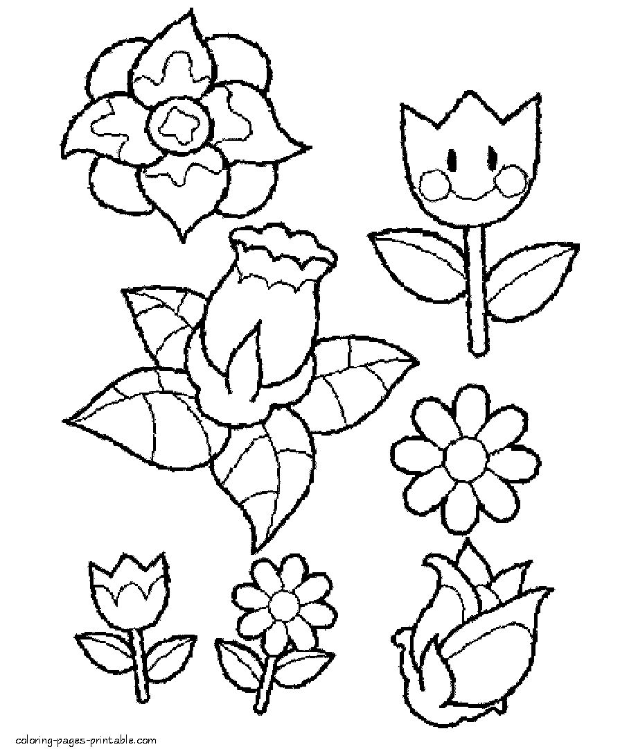 Spring flowers colouring pages to print