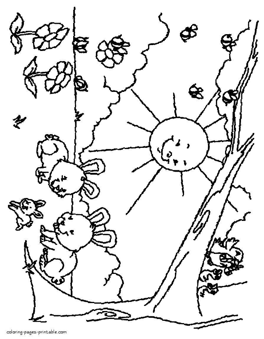 Coloring page of spring nature for kids