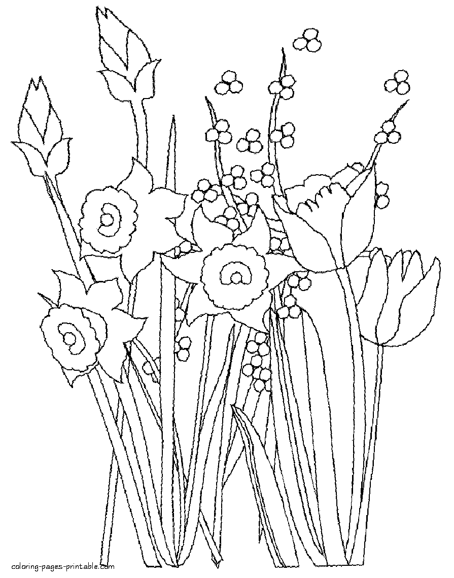 Spring flowers coloring pages to print