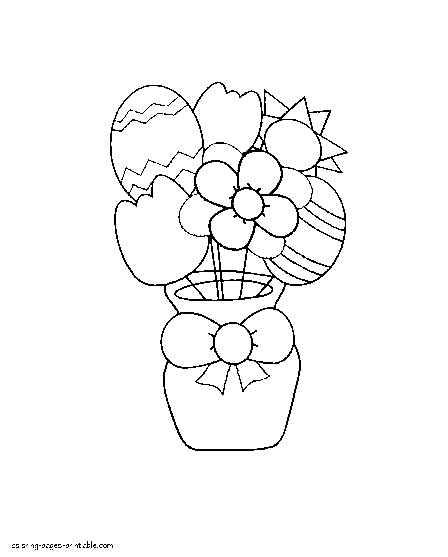 Spring flowers and Easter eggs coloring pages