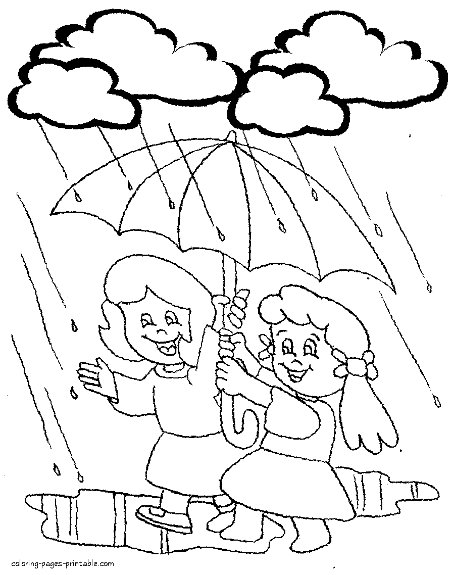 Weather coloring pages. Spring rain