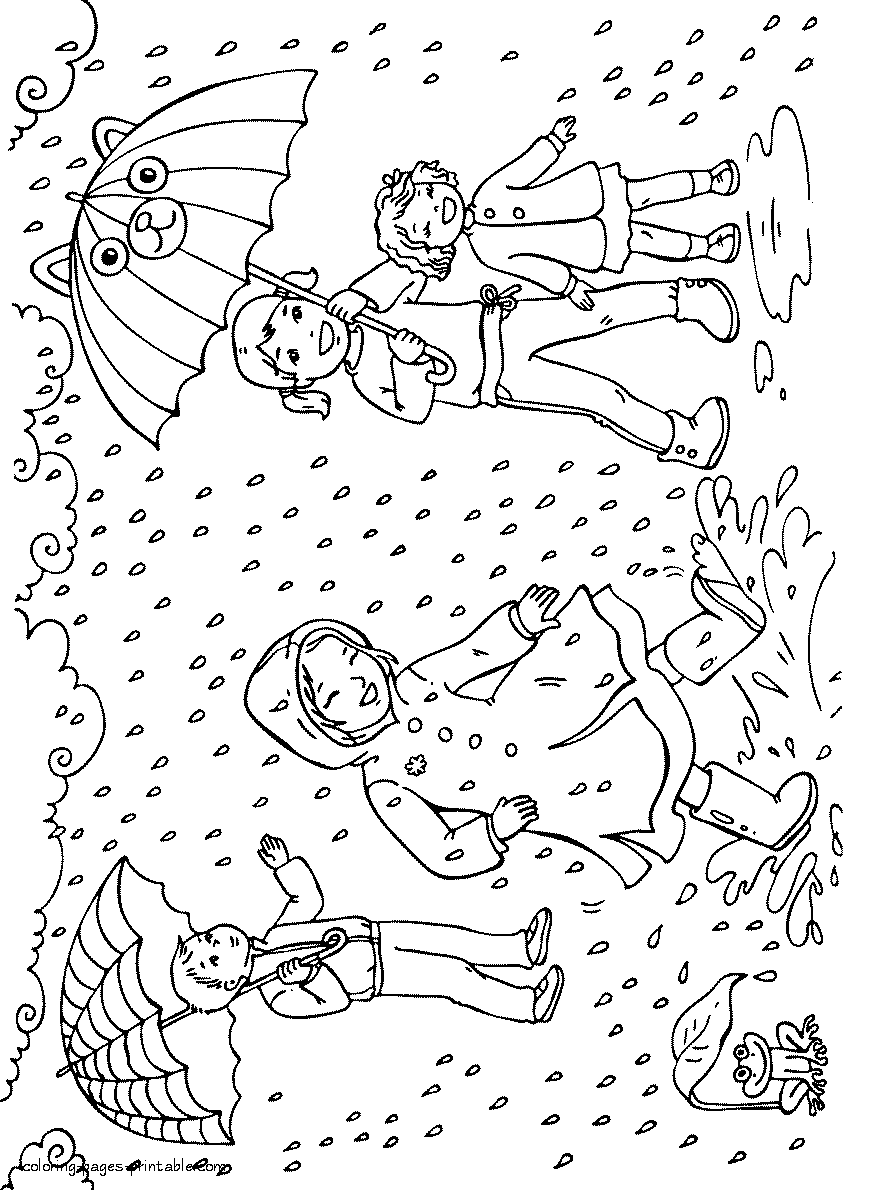 Spring rain coloring pages. Children with umbrellas