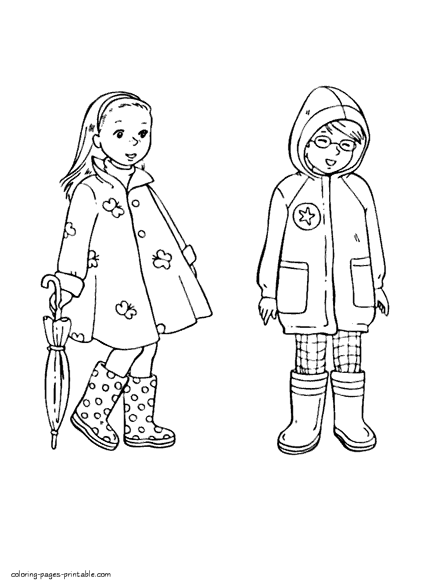 Spring clothing coloring pages. Two girls