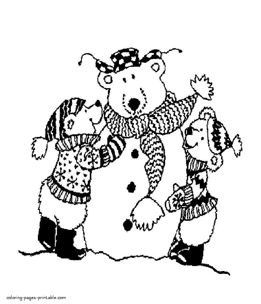 Free printable winter coloring pages. White Bears