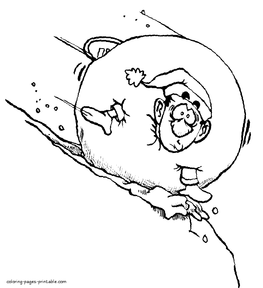 Snow avalanche with a men inside - coloring page