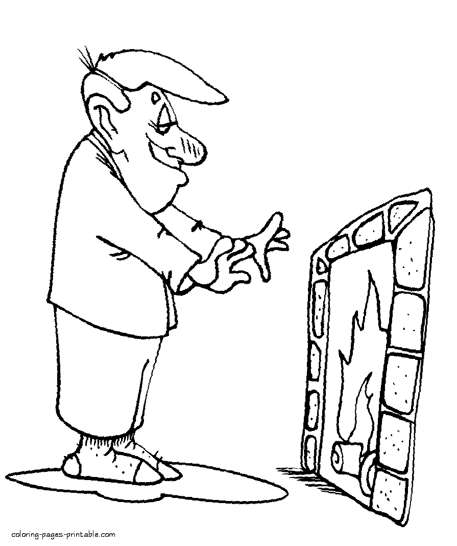 Fireplace. Winter coloring pages for free