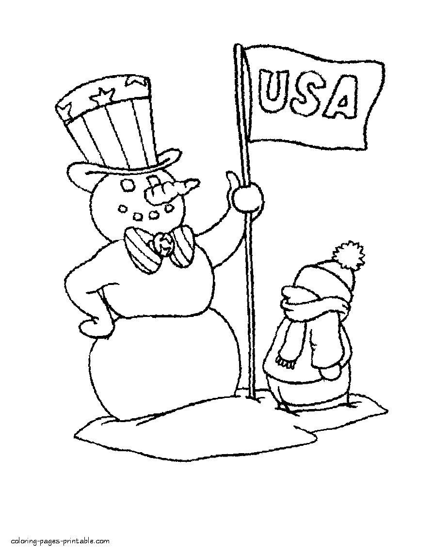Patriotic snowman coloring pages. Download this picture free