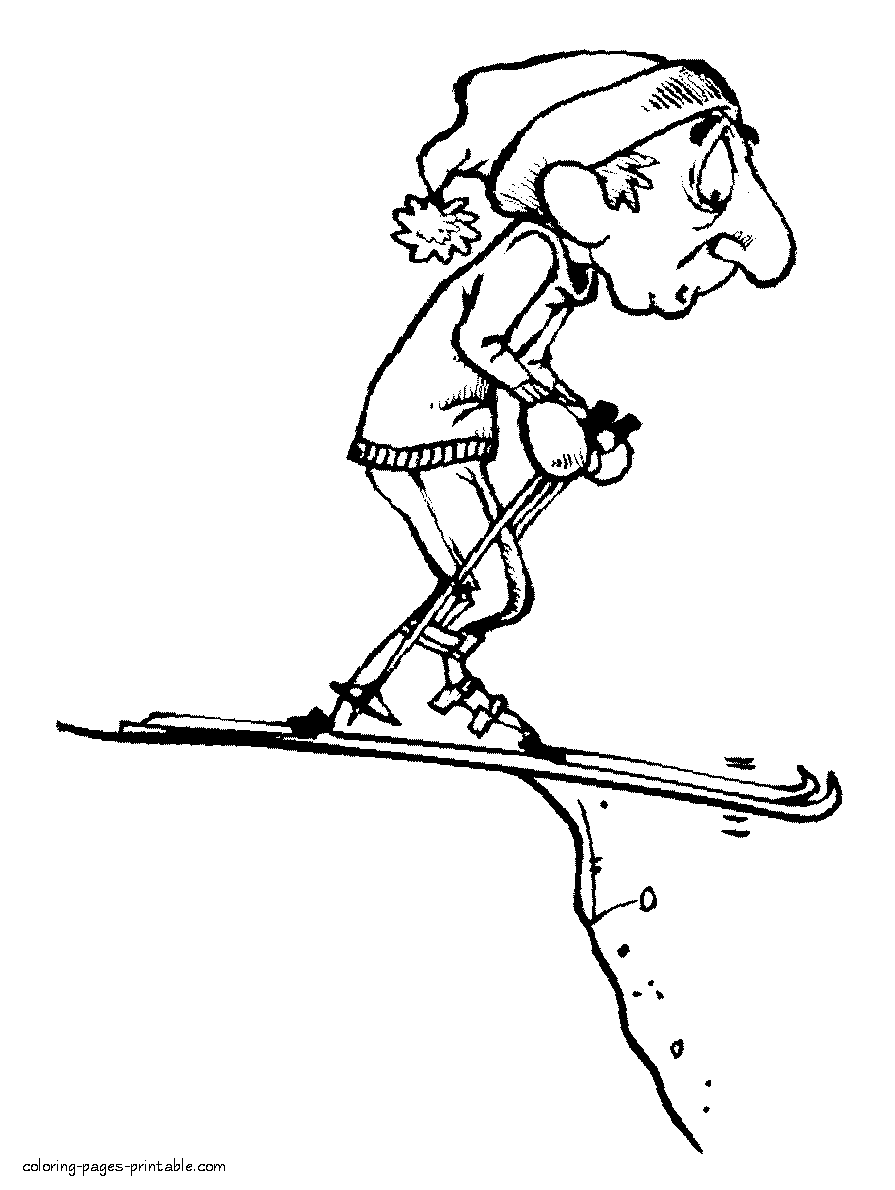 Brave mountain-skier. Free coloring pages to print
