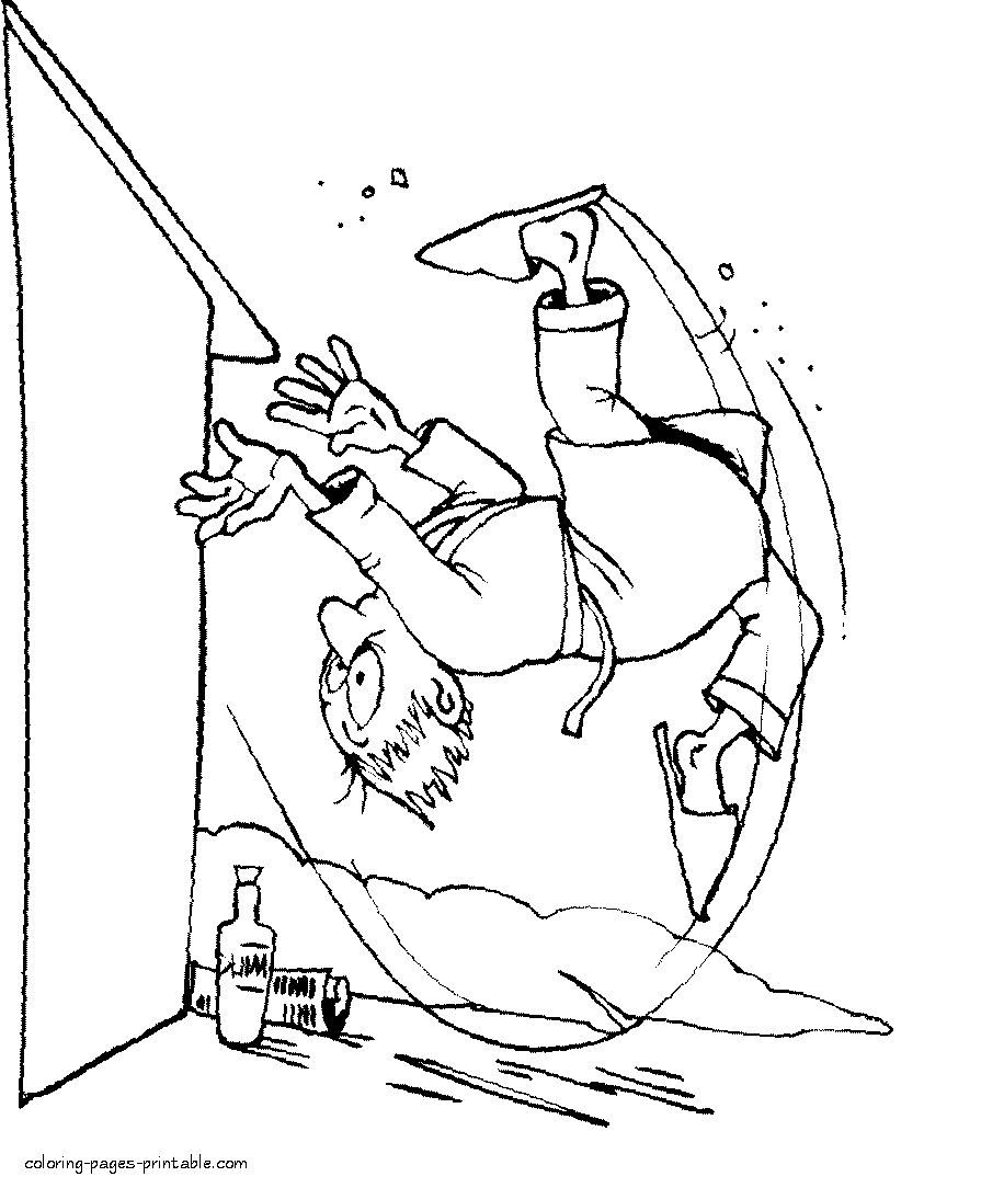 Winter dangers - slippery porch. Coloring page