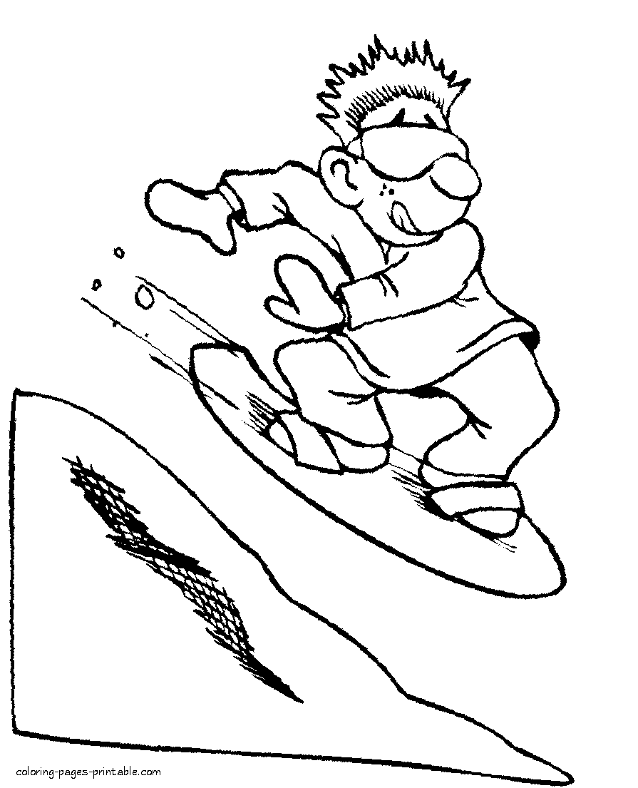Snowboard. Winter sports coloring pages for free