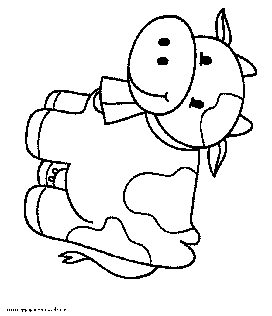 Cow coloring page for toddler. Print it free