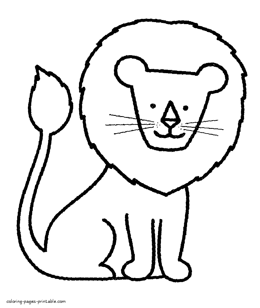 Animals preschool colouring pages. Lion