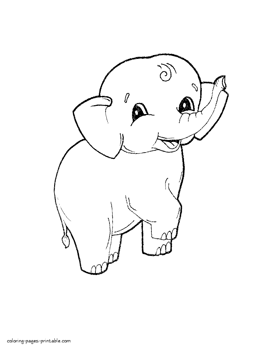 Preschool coloring pictures of little elephants