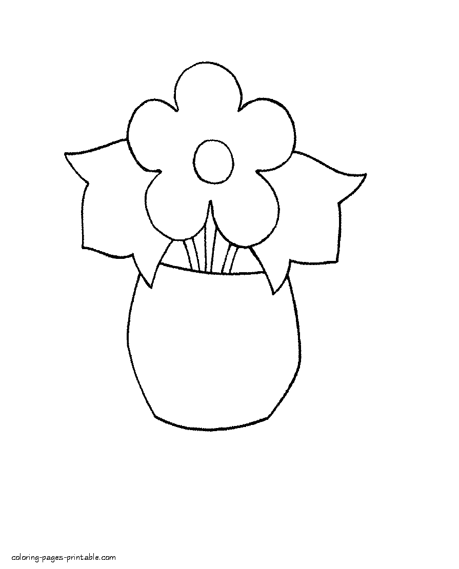 Kindergarten coloring page.  Flowers in a vase picture