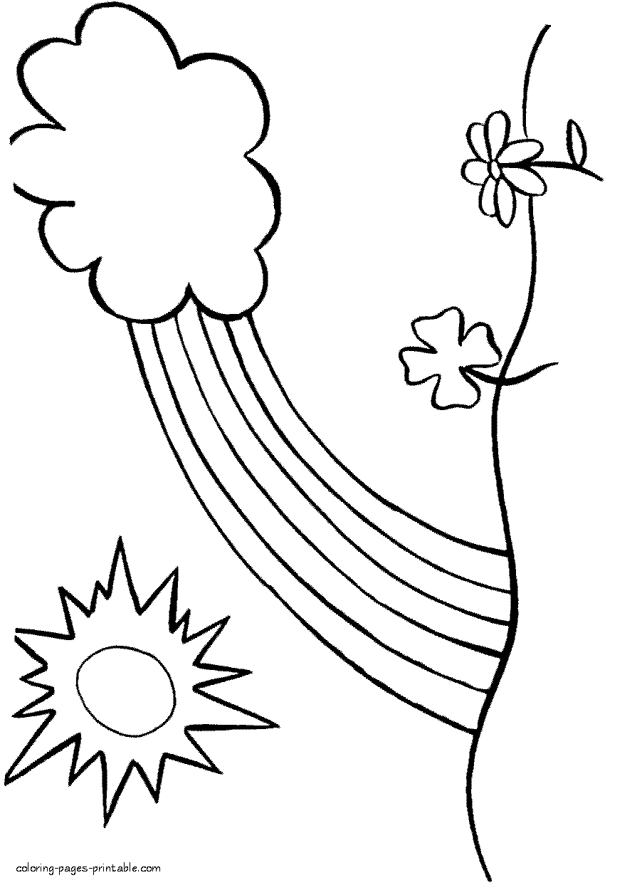 Kindergarten coloring pages nature. Landscape with the rainbow