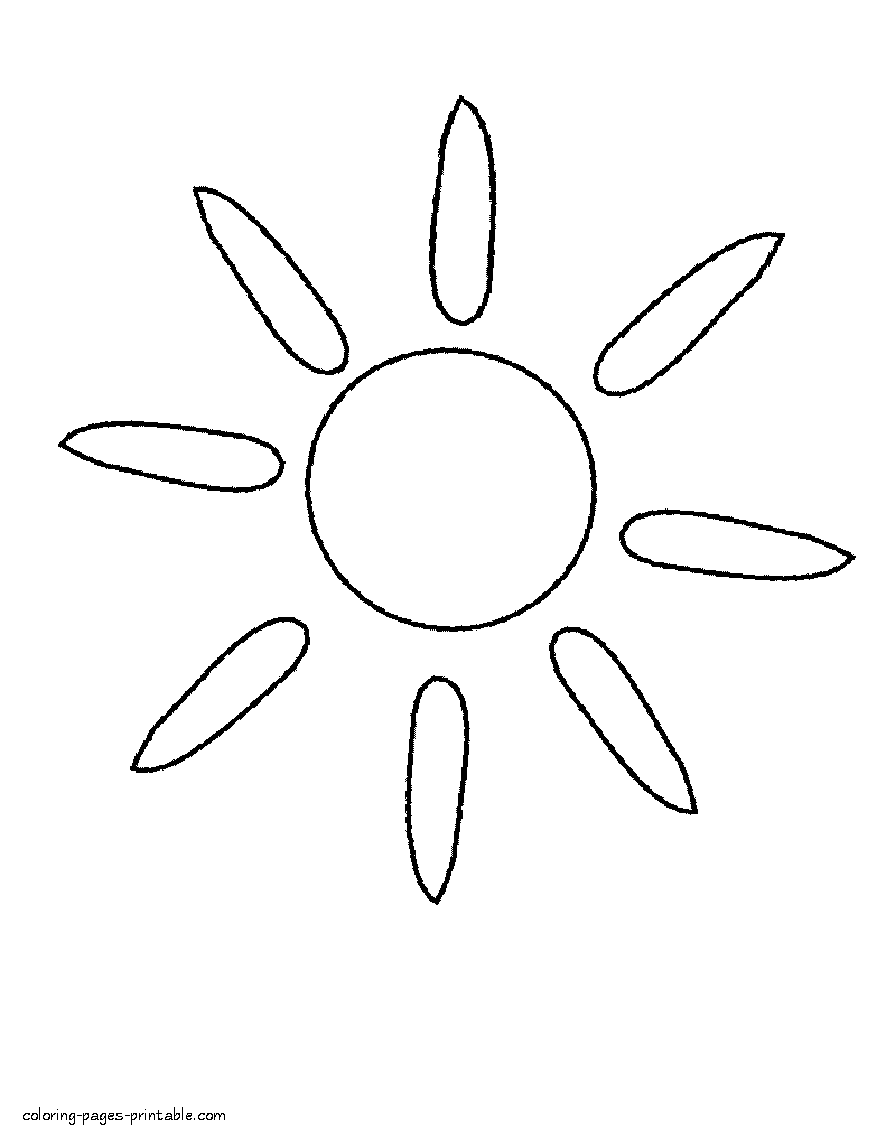 Simple sun and rays kindergarten coloring pages for 2 years old children