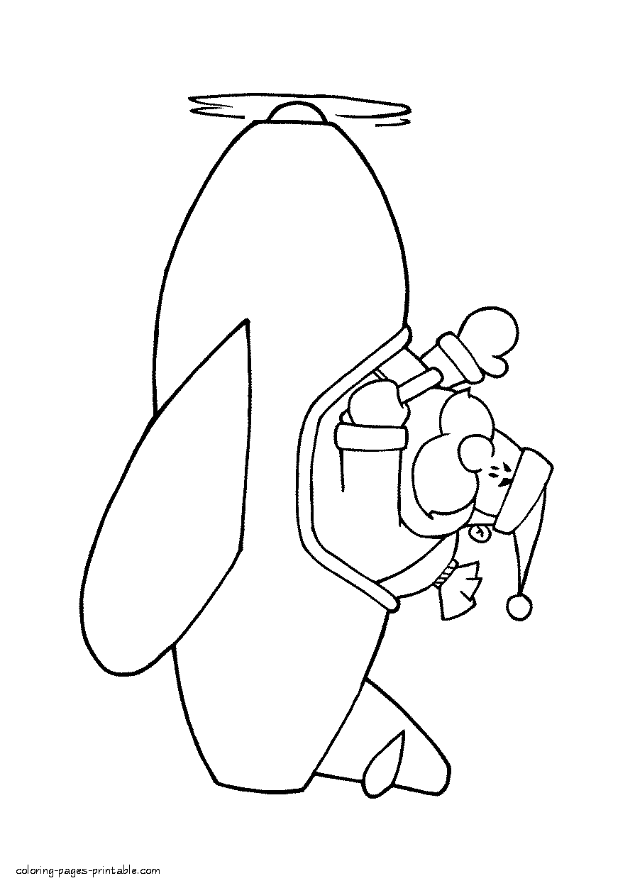 Santa is flying in an airplane - transportation coloring page