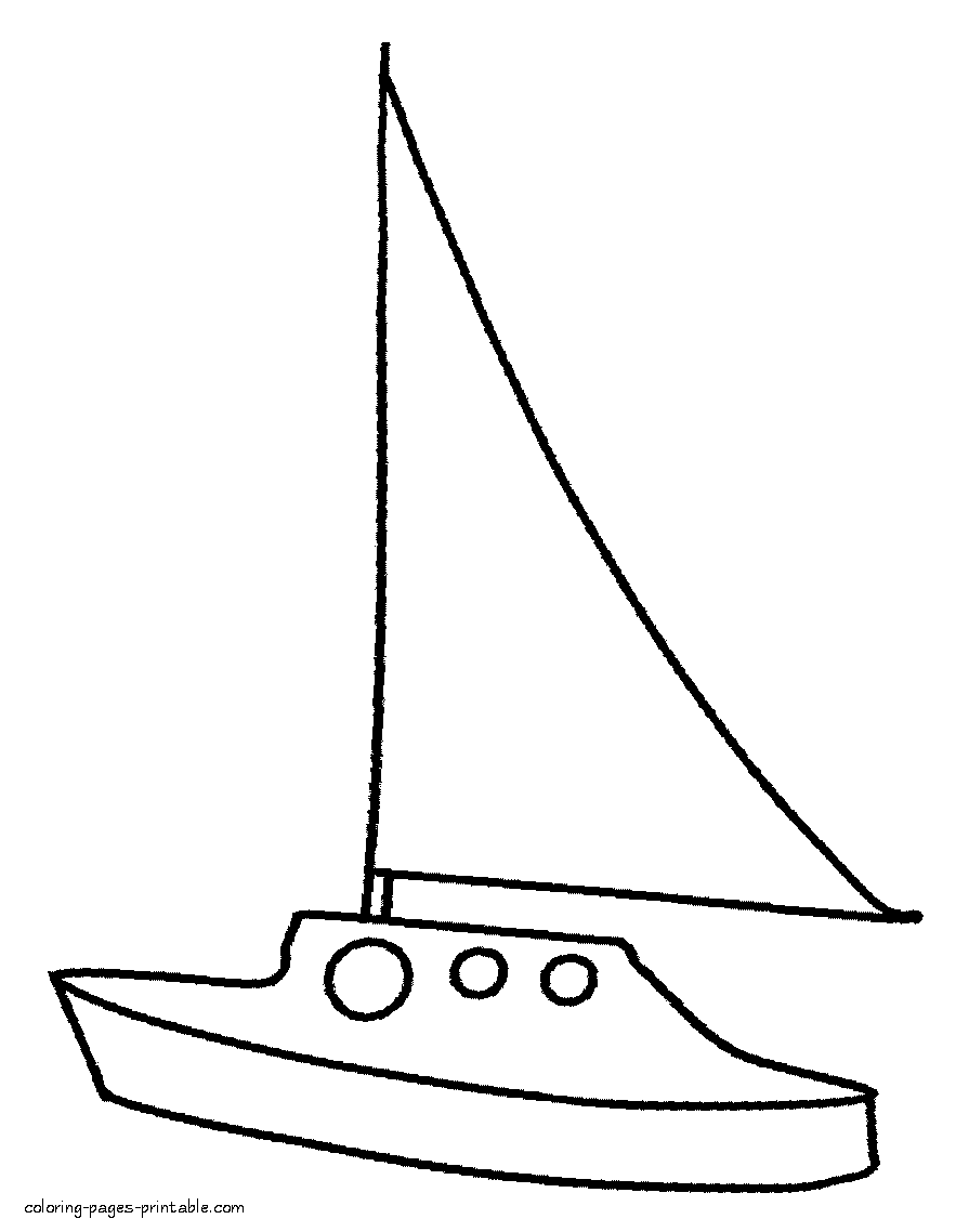 Yacht picture to color for preschoolers. Save it free